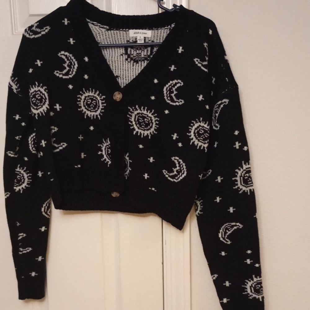 Black and White Celestial Cardigan Sweater